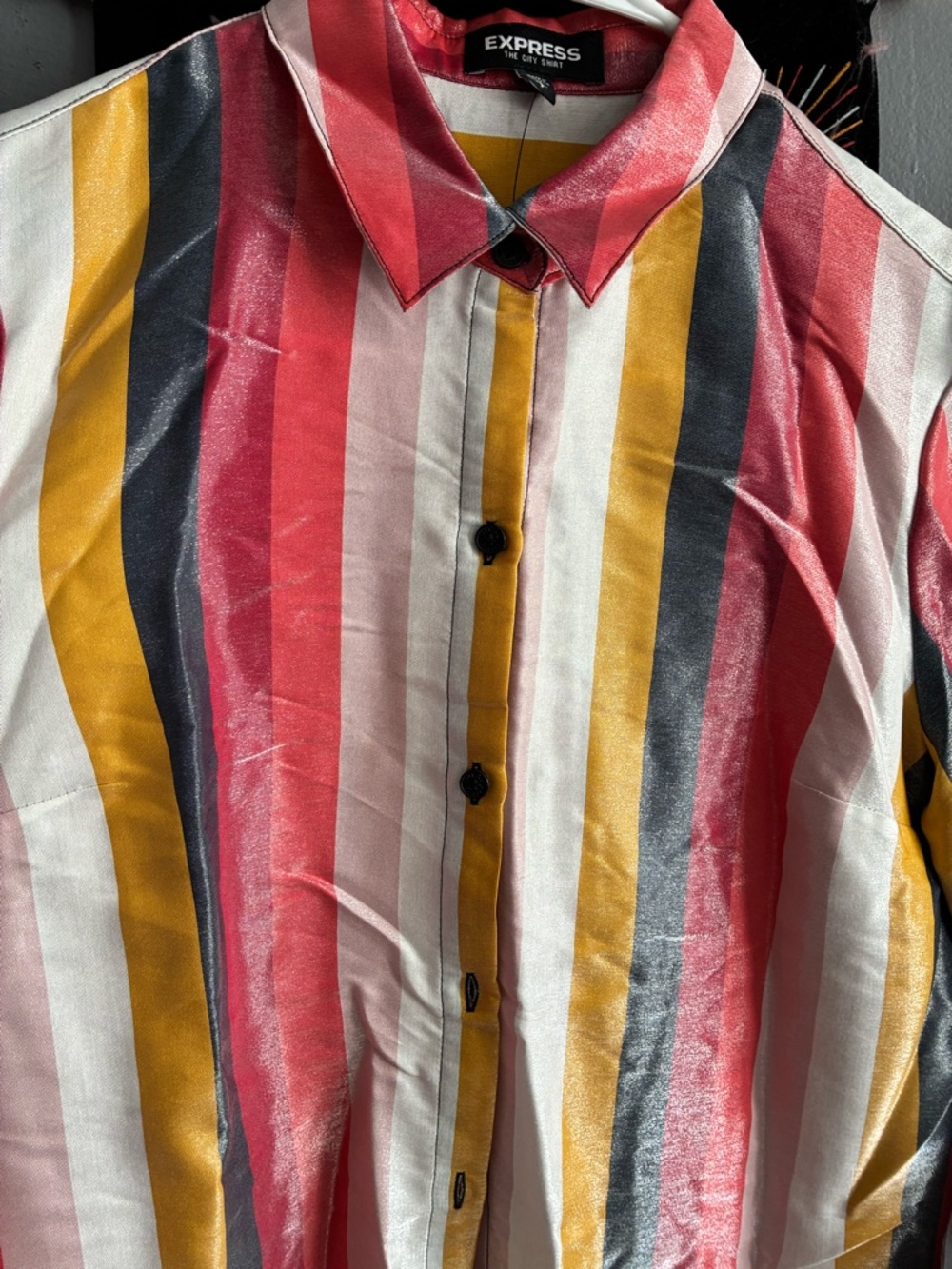 Express Multicolor Vertical Stripe Shirt - Pink, Yellow, Black, White - Picture 7 of 10